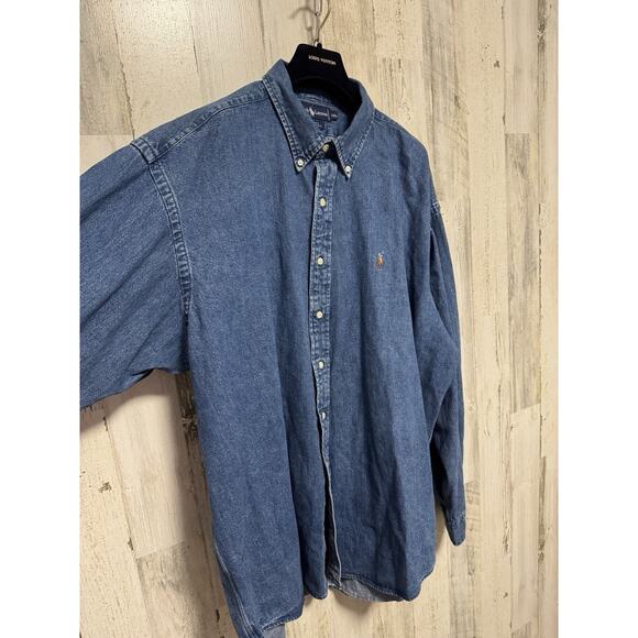 Vintage Ralph Lauren 90s Denim Shirt Mens Size XXL 100% Cotton - Picture 7 of 10